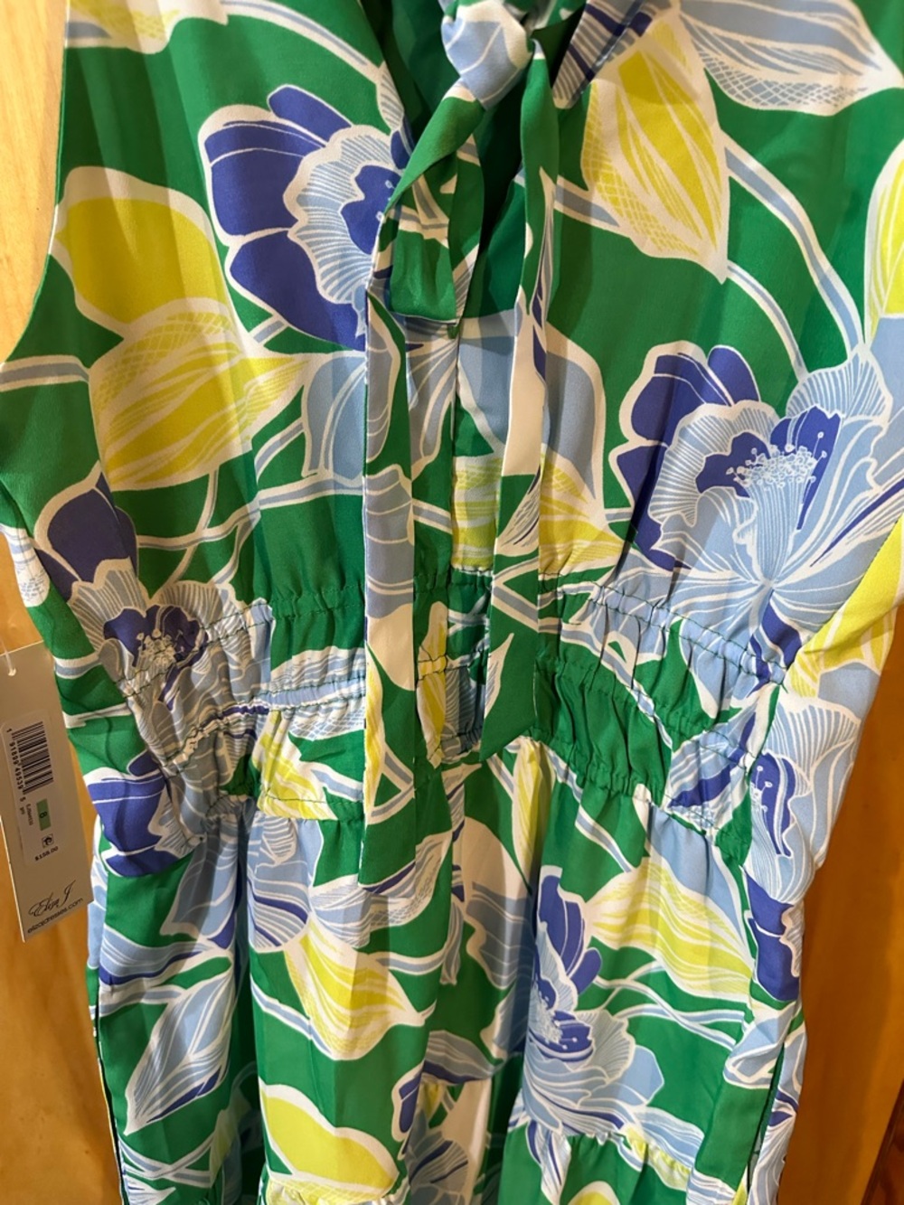 NWT ElizaJ Green Floral Sleeveless Sundress with Blue and Yellow Accents Size: 8 - Picture 5 of 10